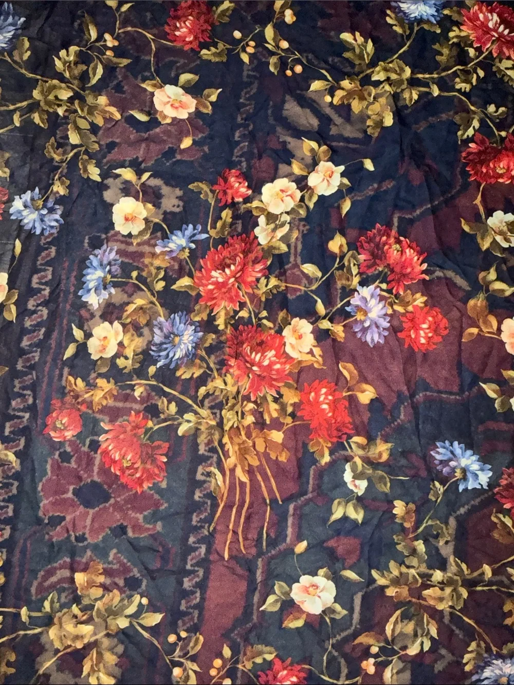 Vintage Talbots 100% Silk Square Scarf Black Floral Bouquet 34